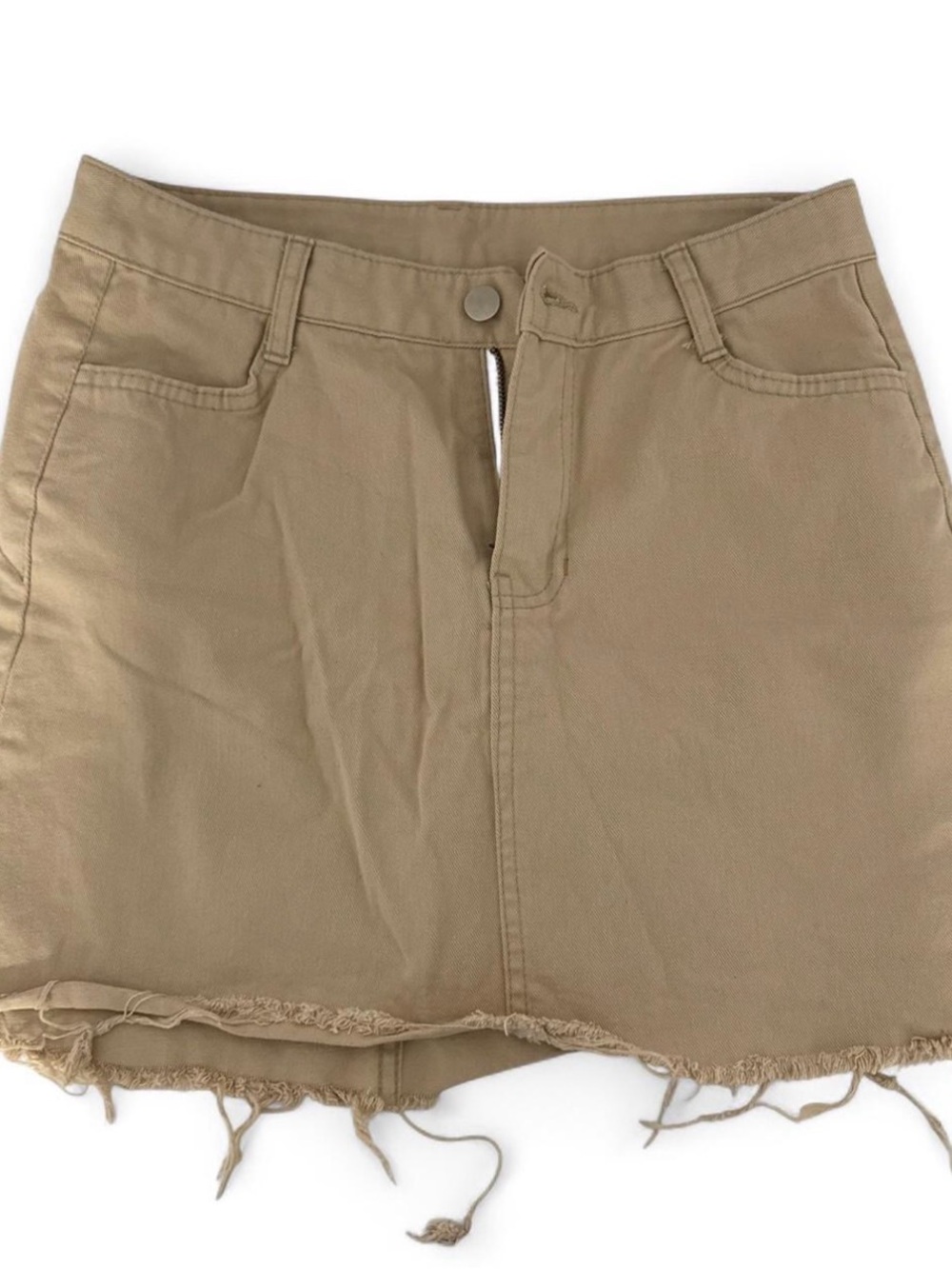 Women’s Khaki Frayed Hem Denim Shorts